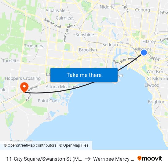 11-City Square/Swanston St (Melbourne City) to Werribee Mercy Hospital map