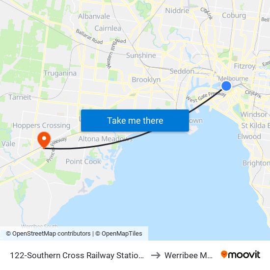 122-Southern Cross Railway Station/Spencer St (Melbourne City) to Werribee Mercy Hospital map