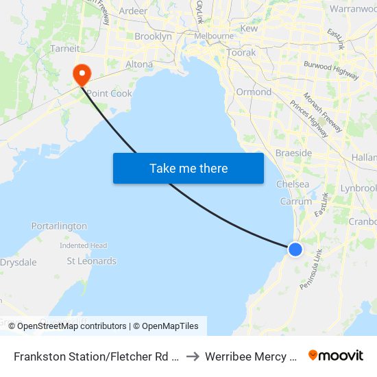 Frankston Station/Fletcher Rd (Frankston) to Werribee Mercy Hospital map