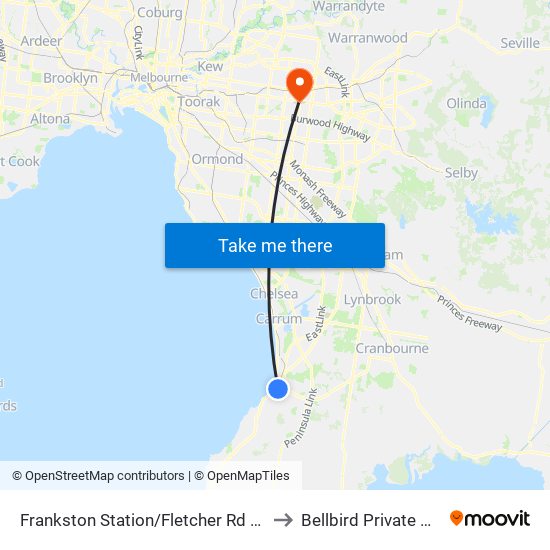 Frankston Station/Fletcher Rd (Frankston) to Bellbird Private Hospital map