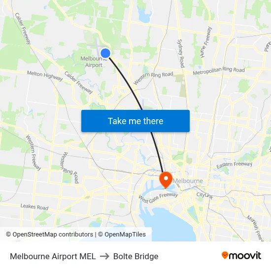 Melbourne Airport MEL to Bolte Bridge map