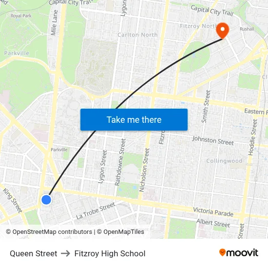 Queen Street to Fitzroy High School map