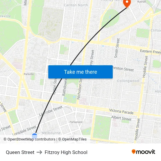 Queen Street to Fitzroy High School map