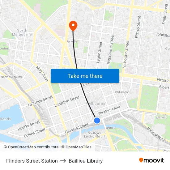 Flinders Street Station to Baillieu Library map