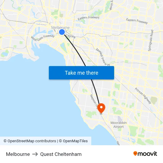 Melbourne to Quest Cheltenham map
