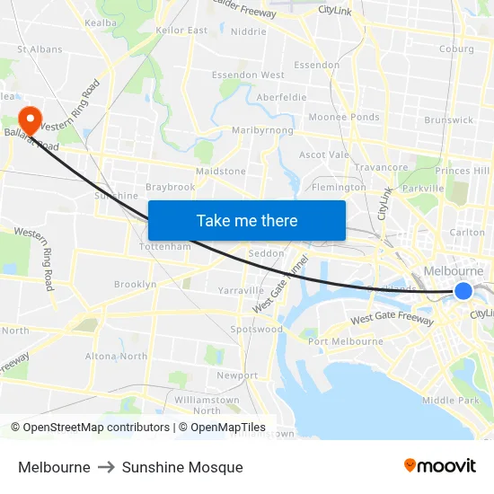 Melbourne to Sunshine Mosque map
