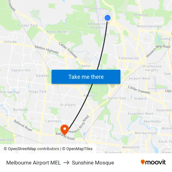 Melbourne Airport MEL to Sunshine Mosque map