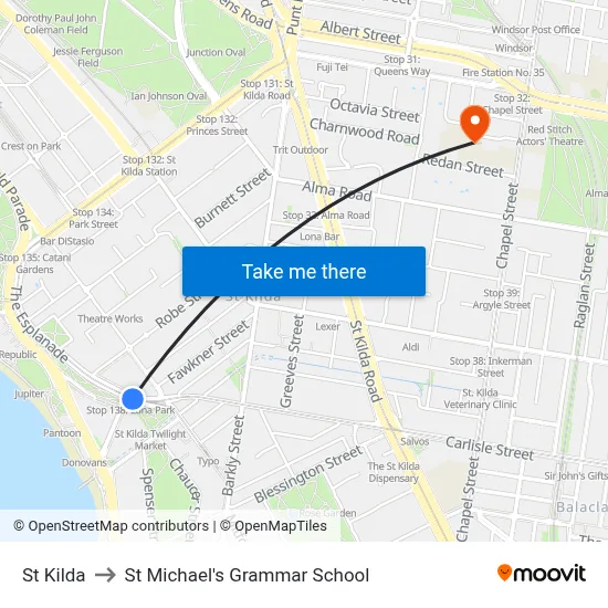 St Kilda to St Michael's Grammar School map
