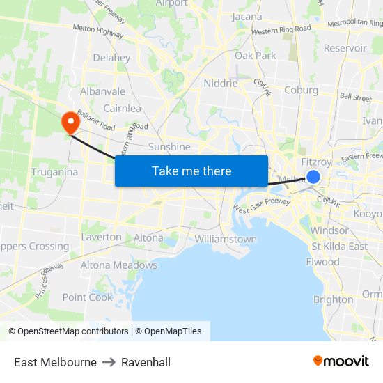 East Melbourne to Ravenhall map