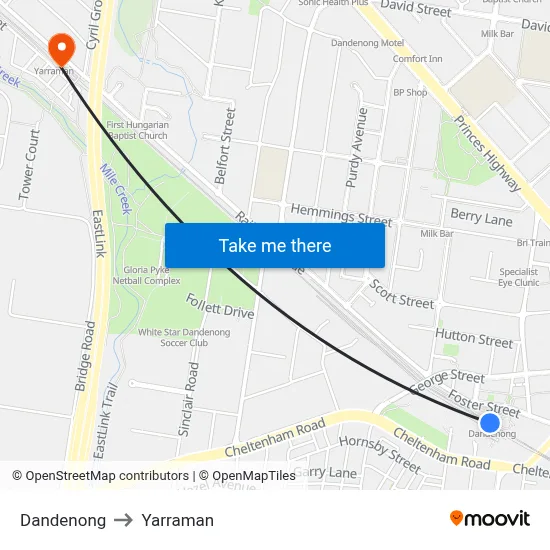 Dandenong to Yarraman map