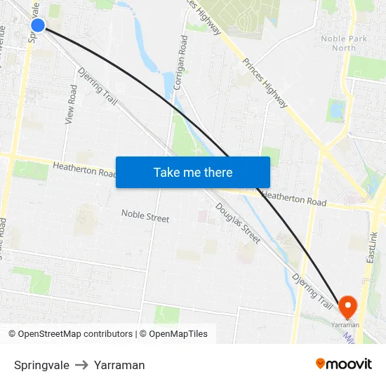 Springvale to Yarraman map