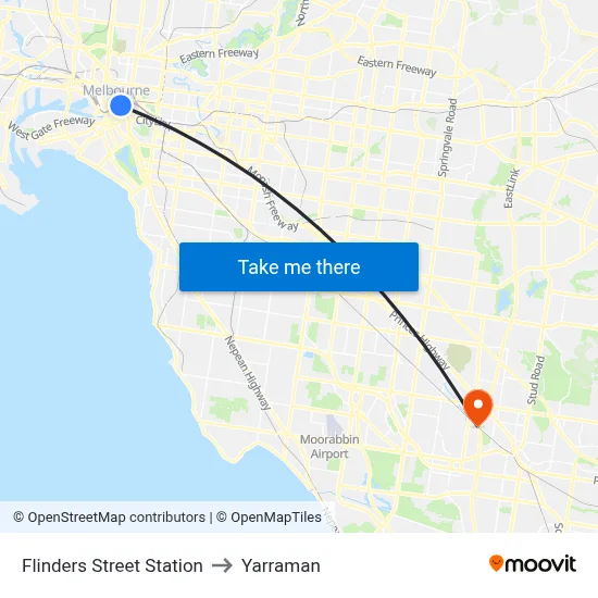 Flinders Street Station to Yarraman map