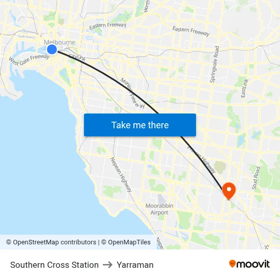 Southern Cross Station to Yarraman map