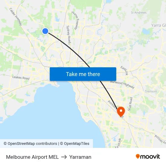 Melbourne Airport MEL to Yarraman map