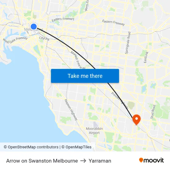Arrow on Swanston Melbourne to Yarraman map