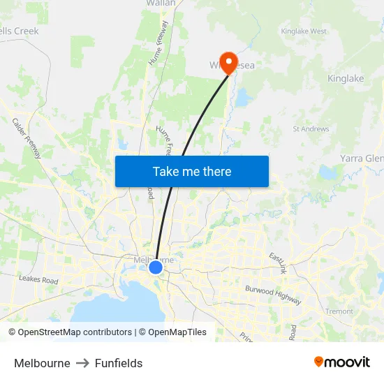 Melbourne to Funfields map