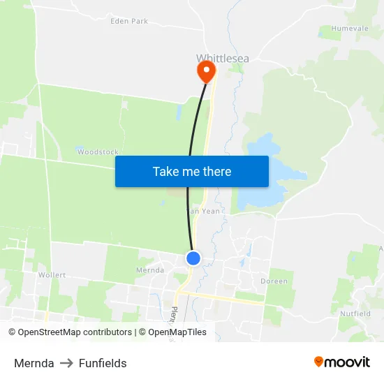 Mernda to Funfields map