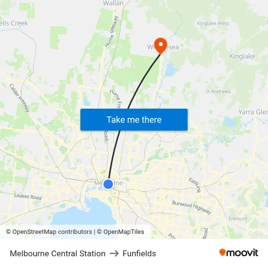 Melbourne Central Station to Funfields map