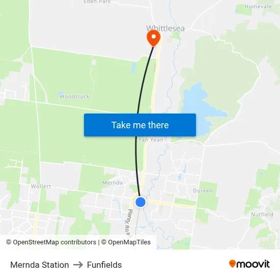 Mernda Station to Funfields map