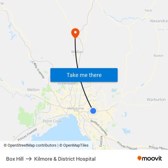 Box Hill to Kilmore & District Hospital map