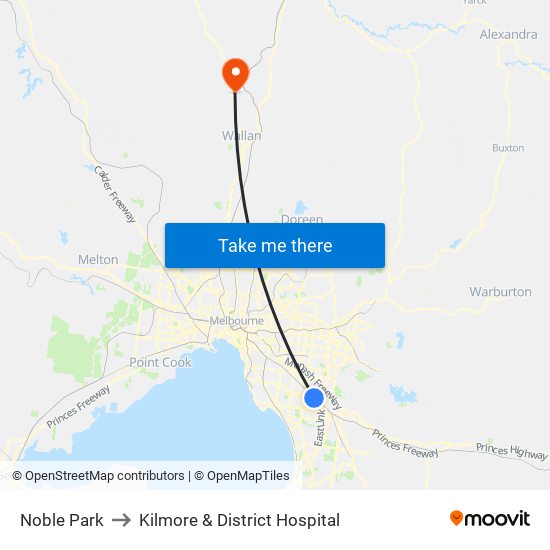 Noble Park to Kilmore & District Hospital map