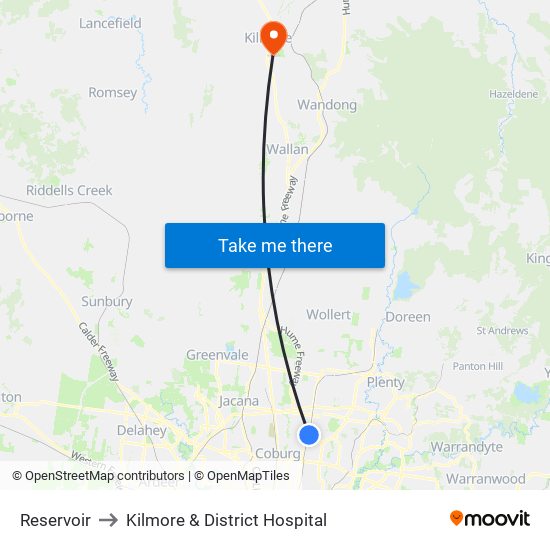 Reservoir to Kilmore & District Hospital map