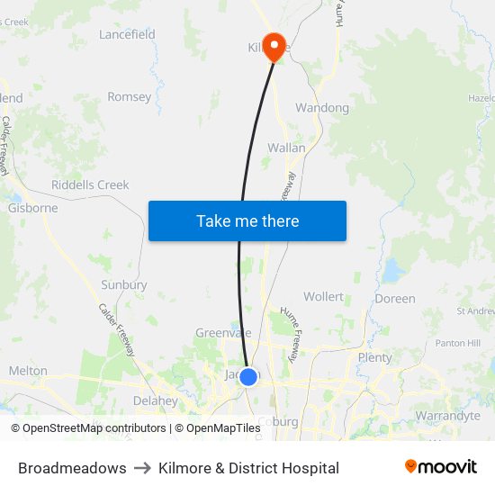 Broadmeadows to Kilmore & District Hospital map