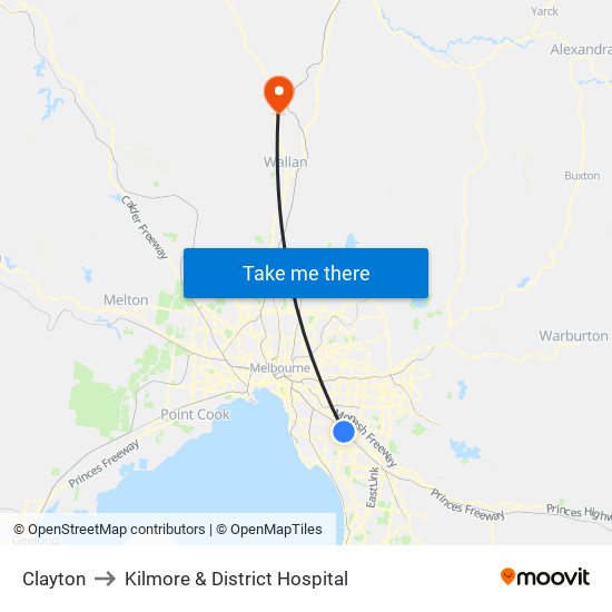 Clayton to Kilmore & District Hospital map