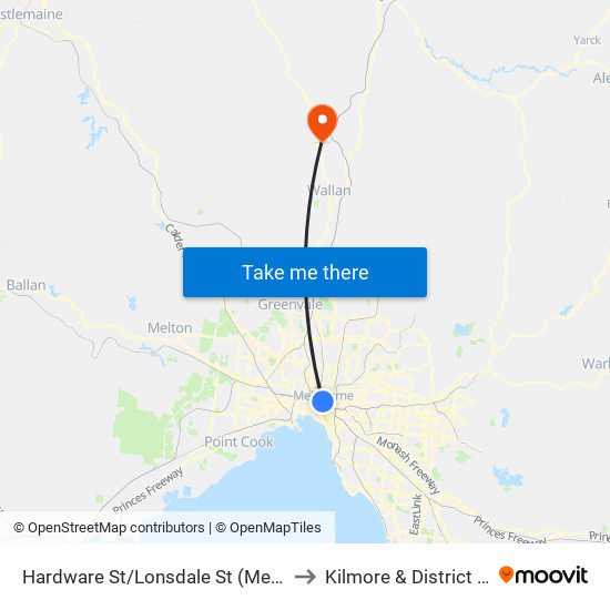 Hardware St/Lonsdale St (Melbourne City) to Kilmore & District Hospital map