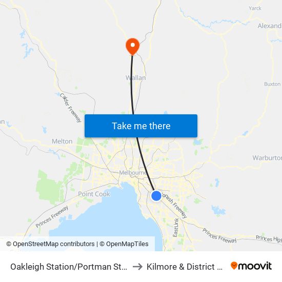 Oakleigh Station/Portman St (Oakleigh) to Kilmore & District Hospital map