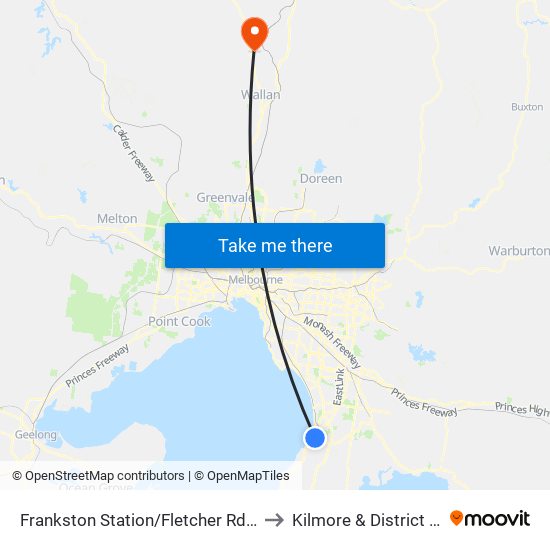 Frankston Station/Fletcher Rd (Frankston) to Kilmore & District Hospital map