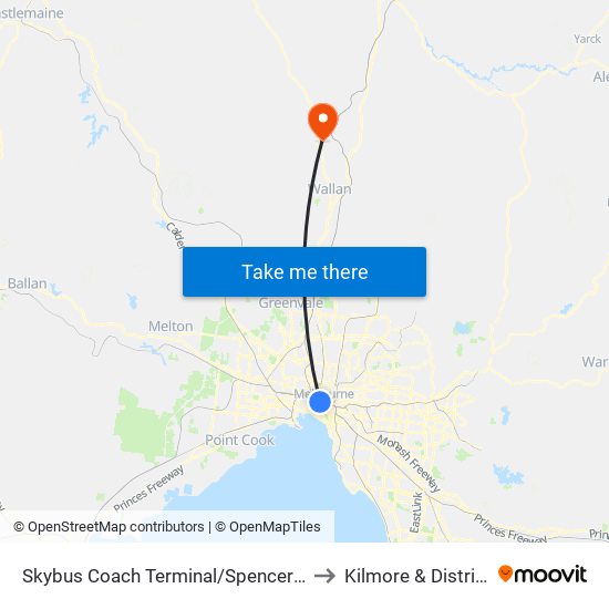 Skybus Coach Terminal/Spencer St (Melbourne City) to Kilmore & District Hospital map