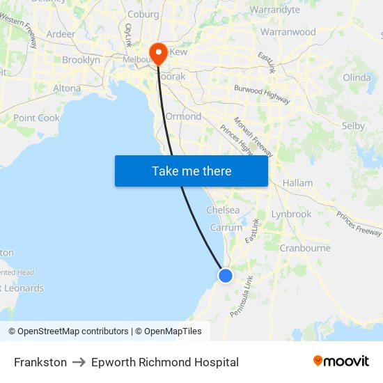 Frankston to Epworth Richmond Hospital map
