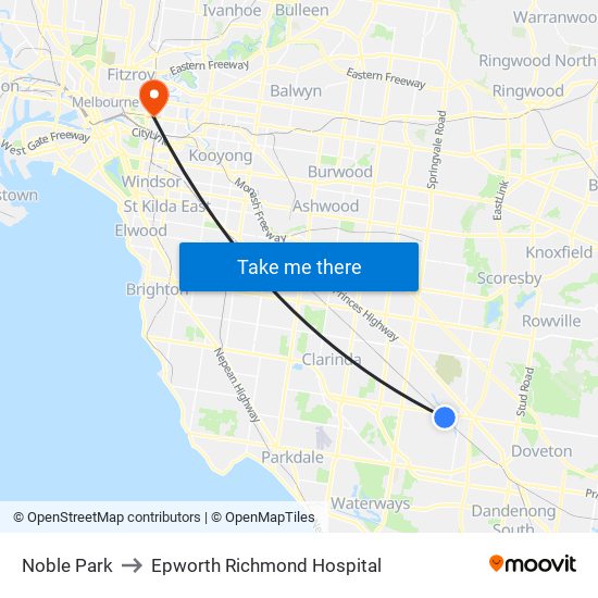 Noble Park to Epworth Richmond Hospital map