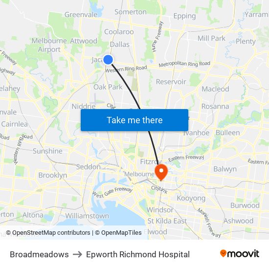 Broadmeadows to Epworth Richmond Hospital map