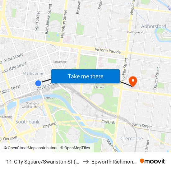 11-City Square/Swanston St (Melbourne City) to Epworth Richmond Hospital map