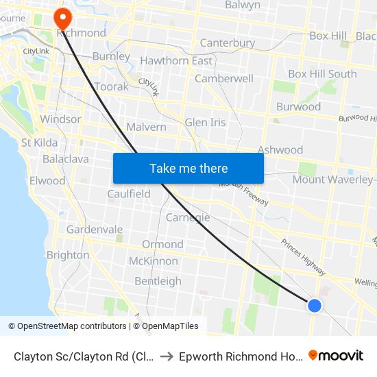 Clayton Sc/Clayton Rd (Clayton) to Epworth Richmond Hospital map