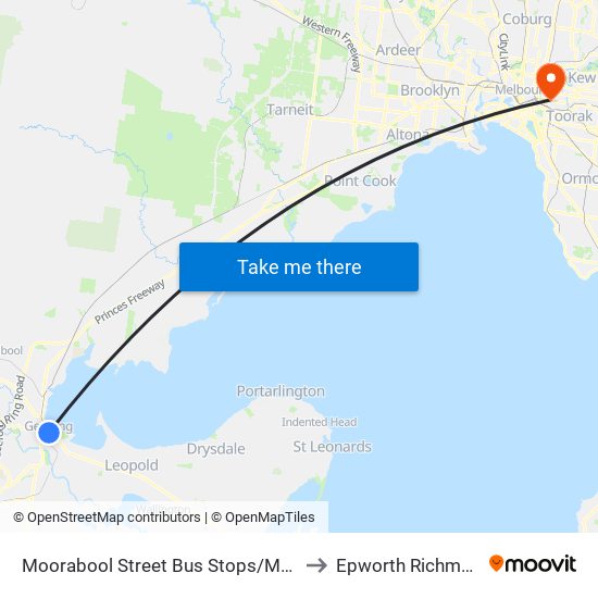 Moorabool Street Bus Stops/Moorabool St (Geelong) to Epworth Richmond Hospital map