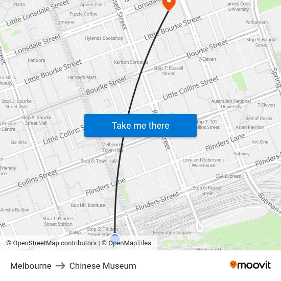 Melbourne to Chinese Museum map