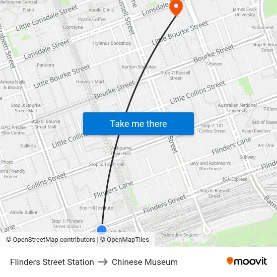 Flinders Street Station to Chinese Museum map