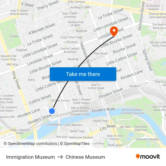 Immigration Museum to Chinese Museum map