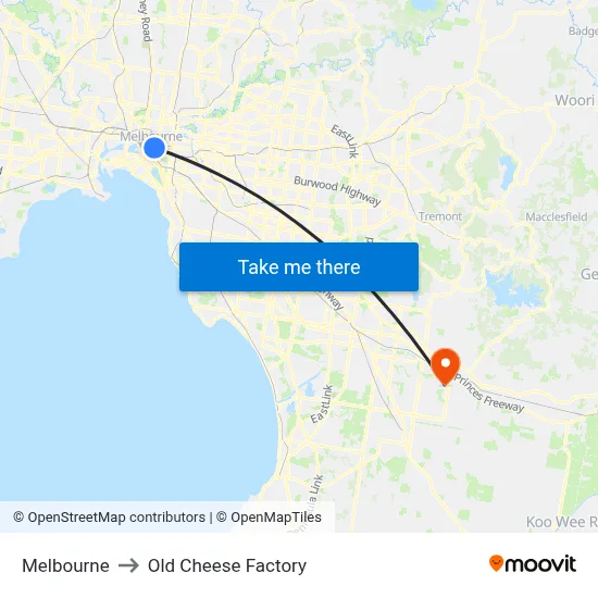 Melbourne to Old Cheese Factory map
