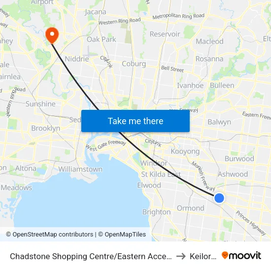 Chadstone Shopping Centre/Eastern Access Rd to Keilor Park map