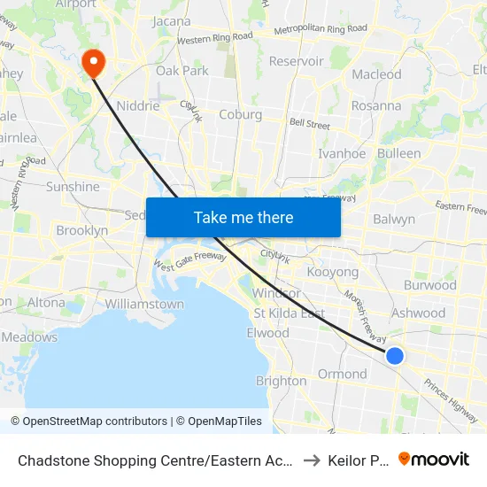 Chadstone Shopping Centre/Eastern Access Rd to Keilor Park map