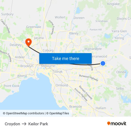 Croydon to Keilor Park map