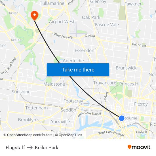 Flagstaff to Keilor Park map