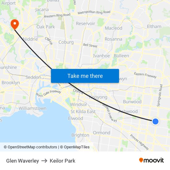 Glen Waverley to Keilor Park map