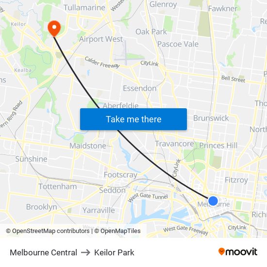 Melbourne Central to Keilor Park map