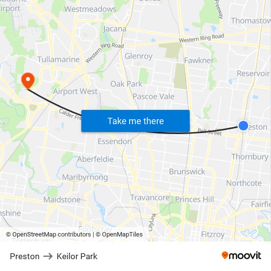 Preston to Keilor Park map