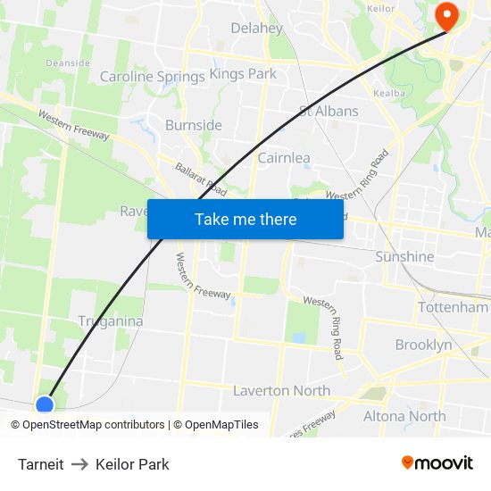 Tarneit to Keilor Park map